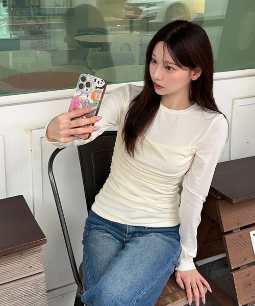 MONGDOL(モンドル)の「チューブトップシャーリングレイヤードTシャツクリームMDTS083CREAM(Tシャツ/カットソー・レディース・その他・FREE)」の7枚目の写真
