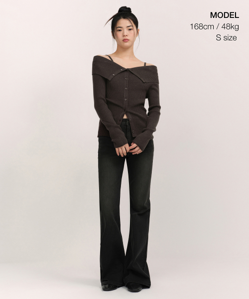 MUSINSA STANDARD WOMAN（ムシンサスタンダードウーマン）の「ウィメンズリブターンダウンオフショルダーガーディガン[ダークブラウン]（カーディガン/ボレロ・レディース・その他・SMALL/MEDIUM/LARGE/X-SMALL）」の2枚目の写真