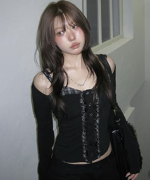 EYEER（イワイイアル）の「Check Pattern Layerd Long Sleeve - Black（Tシャツ/カットソー）」