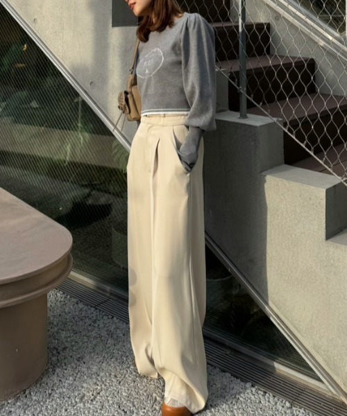 rienda(リエンダ)の「ベルトポイントハイウエストワイドパンツ 春服(スラックス・レディース・杢グレー/ライトピンク/ベージュ・SMALL/MEDIUM)」の5枚目の写真