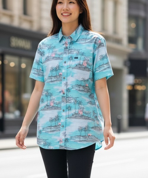 rip curl(リップカール)の「【RIPCURL(リップカール)】DREAMERS S/S SHIRT 半袖 総柄 シャツ(シャツ/ブラウス・レディース・ナチュラル/ブルー・SMALL/MEDIUM/LARGE)」の1枚目の写真