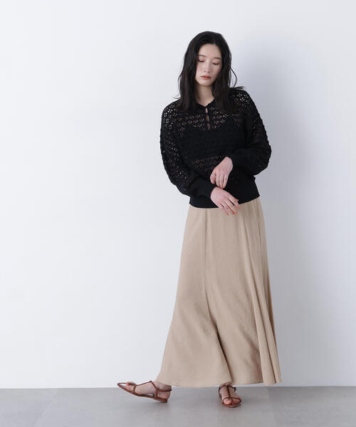 N.（N. Natural Beauty Basic）（エヌエヌナチュラルビューティーベーシック）の「透かし編みポロニット（ポロシャツ・レディース・ブラック/ブルー/オフホワイト・ﾌﾘ-）」の6枚目の写真