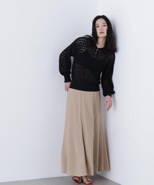 N.（N. Natural Beauty Basic）（エヌエヌナチュラルビューティーベーシック）の「透かし編みポロニット（ポロシャツ・レディース・ブラック/ブルー/オフホワイト・ﾌﾘ-）」の8枚目の写真