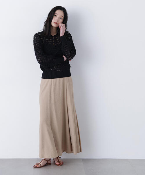 N.（N. Natural Beauty Basic）（エヌエヌナチュラルビューティーベーシック）の「透かし編みポロニット（ポロシャツ・レディース・ブラック/ブルー/オフホワイト・ﾌﾘ-）」の10枚目の写真