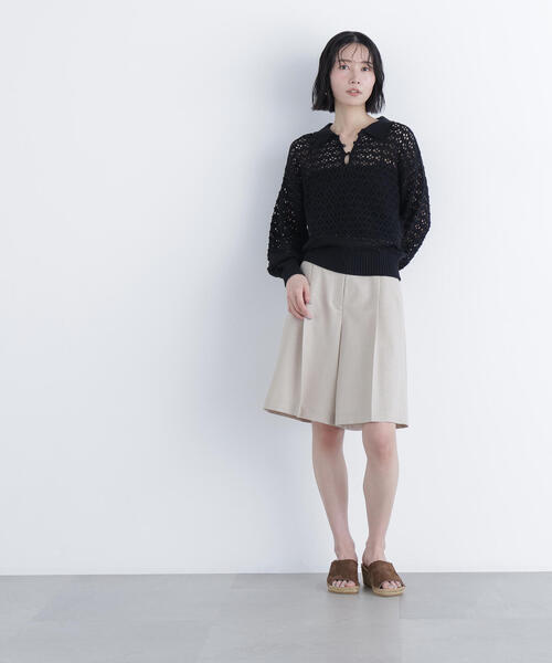 N.（N. Natural Beauty Basic）（エヌエヌナチュラルビューティーベーシック）の「透かし編みポロニット（ポロシャツ・レディース・ブラック/ブルー/オフホワイト・ﾌﾘ-）」の12枚目の写真
