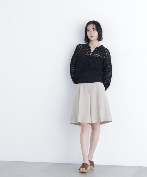 N.（N. Natural Beauty Basic）（エヌエヌナチュラルビューティーベーシック）の「透かし編みポロニット（ポロシャツ・レディース・ブラック/ブルー/オフホワイト・ﾌﾘ-）」の14枚目の写真
