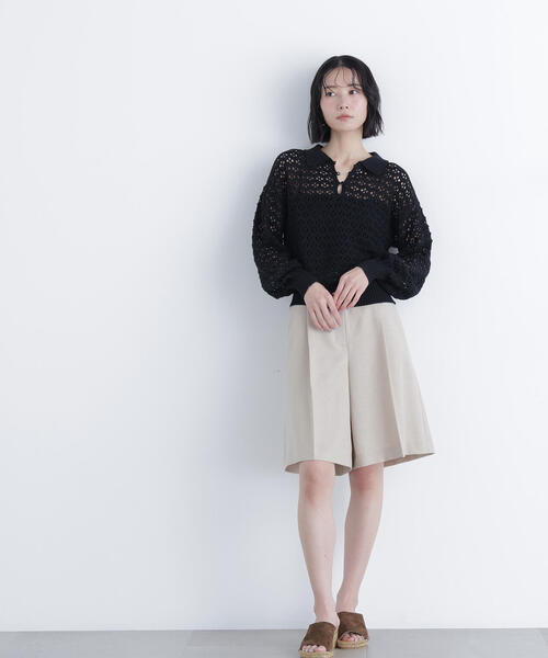 N.（N. Natural Beauty Basic）（エヌエヌナチュラルビューティーベーシック）の「透かし編みポロニット（ポロシャツ・レディース・ブラック/ブルー/オフホワイト・ﾌﾘ-）」の16枚目の写真