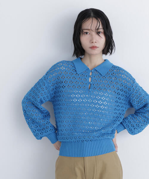 N.（N. Natural Beauty Basic）（エヌエヌナチュラルビューティーベーシック）の「透かし編みポロニット（ポロシャツ・レディース・ブラック/ブルー/オフホワイト・ﾌﾘ-）」の22枚目の写真