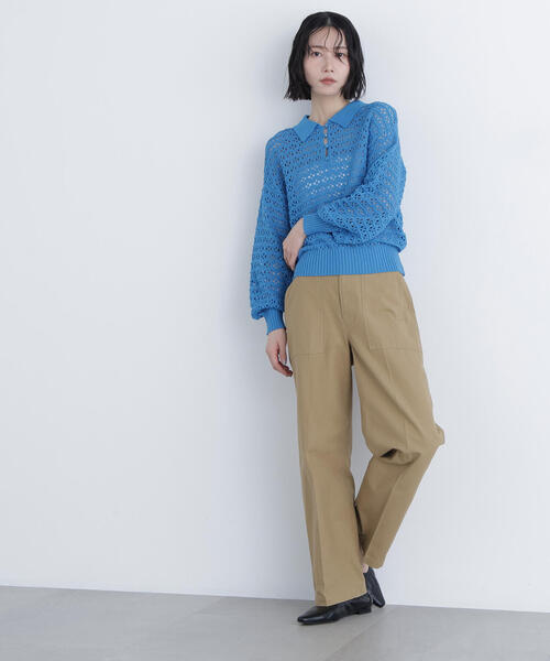 N.（N. Natural Beauty Basic）（エヌエヌナチュラルビューティーベーシック）の「透かし編みポロニット（ポロシャツ・レディース・ブラック/ブルー/オフホワイト・ﾌﾘ-）」の21枚目の写真