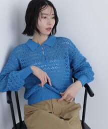 N.（N. Natural Beauty Basic） | 透かし編みポロニット(ポロシャツ)