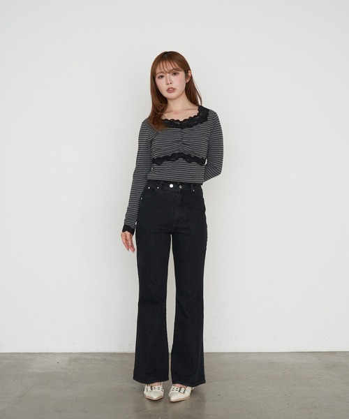 RAY CASSIN(レイカズン)の「【2サイズ展開】ラインストーンフレアデニムパンツ(デニムパンツ・レディース・ブルー/ブラック/スカイブルー・S/M)」の9枚目の写真