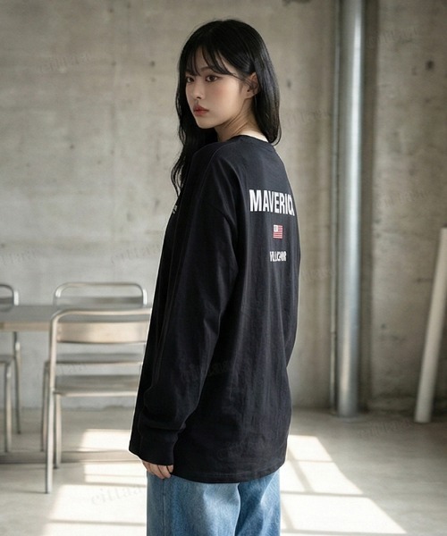 Dalfwin(ダールフィン)の「韓国ファッション MAVERICKプリント長袖Tシャツ(Tシャツ/カットソー・レディース・ブラック/ホワイト・FREE)」の16枚目の写真