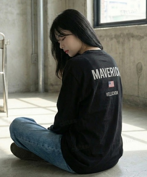 Dalfwin(ダールフィン)の「韓国ファッション MAVERICKプリント長袖Tシャツ(Tシャツ/カットソー・レディース・ブラック/ホワイト・FREE)」の20枚目の写真