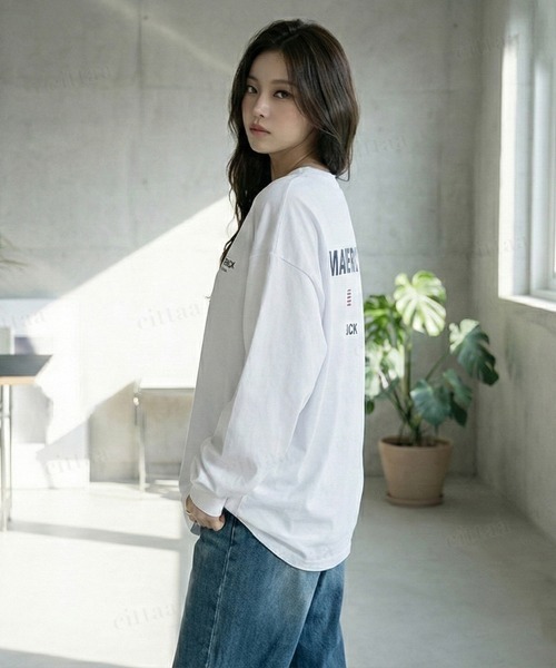 Dalfwin(ダールフィン)の「韓国ファッション MAVERICKプリント長袖Tシャツ(Tシャツ/カットソー・レディース・ブラック/ホワイト・FREE)」の4枚目の写真