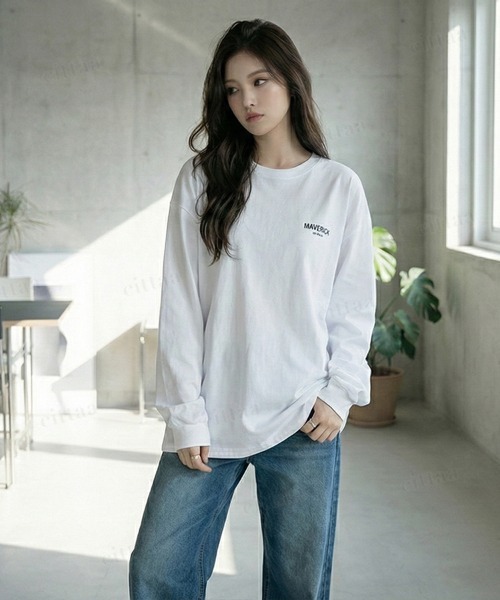 Dalfwin(ダールフィン)の「韓国ファッション MAVERICKプリント長袖Tシャツ(Tシャツ/カットソー・レディース・ブラック/ホワイト・FREE)」の6枚目の写真