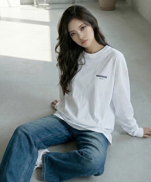 Dalfwin(ダールフィン)の「韓国ファッション MAVERICKプリント長袖Tシャツ(Tシャツ/カットソー・レディース・ブラック/ホワイト・FREE)」の7枚目の写真