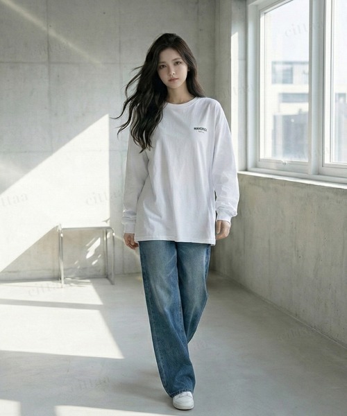 Dalfwin(ダールフィン)の「韓国ファッション MAVERICKプリント長袖Tシャツ(Tシャツ/カットソー・レディース・ブラック/ホワイト・FREE)」の11枚目の写真