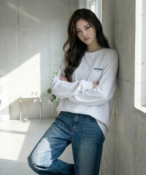 Dalfwin(ダールフィン)の「韓国ファッション MAVERICKプリント長袖Tシャツ(Tシャツ/カットソー・レディース・ブラック/ホワイト・FREE)」の9枚目の写真