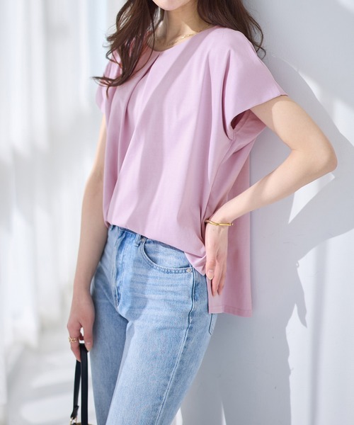 alotta(アロッタ)の「ひんやりタックデザインTシャツ(Tシャツ/カットソー・レディース・ブラック/グレイッシュベージュ/ライラック/ブルー/ホワイト/ネイビー・M/L/LL)」の22枚目の写真