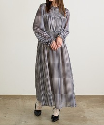 ROOPTOKYO（ループトウキョウ）の「フリルモックネック　チェック柄ギャザーワンピース（ワンピース）」