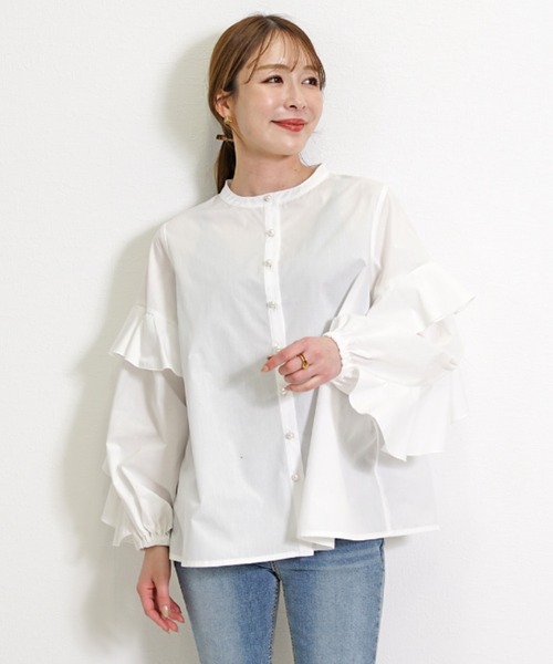 CHhdmn(シーエイチヒデモン)の「パールボタン フリルスリーブ 長袖ブラウス / フェミニン(シャツ/ブラウス・レディース・ライトブルー/ブラック/ホワイト/イエロー・M/L/FREE)」の18枚目の写真