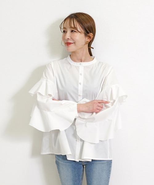 CHhdmn(シーエイチヒデモン)の「パールボタン フリルスリーブ 長袖ブラウス / フェミニン(シャツ/ブラウス・レディース・ライトブルー/ブラック/ホワイト/イエロー・M/L/FREE)」の19枚目の写真