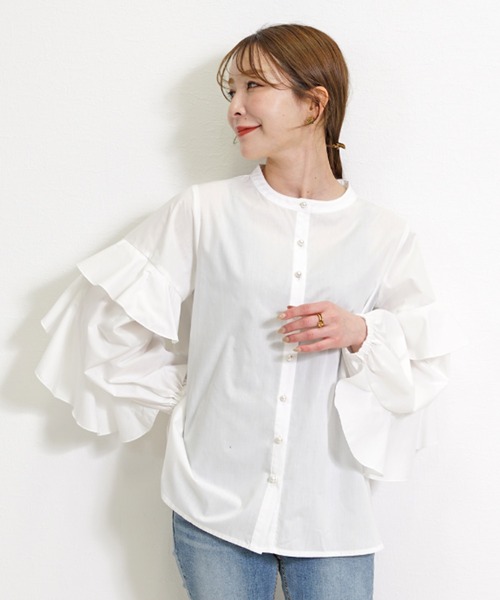 CHhdmn(シーエイチヒデモン)の「パールボタン フリルスリーブ 長袖ブラウス / フェミニン(シャツ/ブラウス・レディース・ライトブルー/ブラック/ホワイト/イエロー・M/L/FREE)」の20枚目の写真