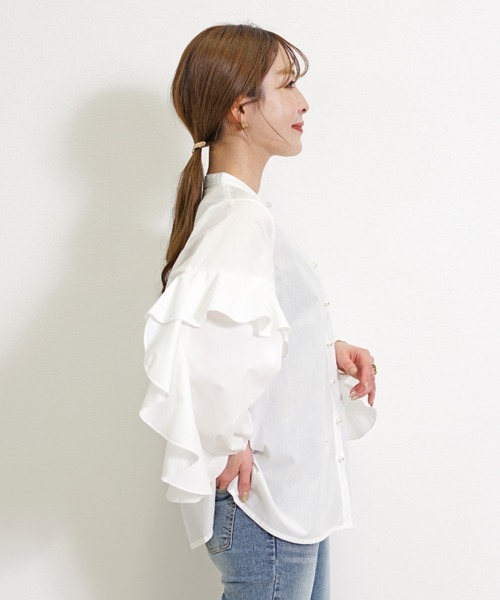 CHhdmn(シーエイチヒデモン)の「パールボタン フリルスリーブ 長袖ブラウス / フェミニン(シャツ/ブラウス・レディース・ライトブルー/ブラック/ホワイト/イエロー・M/L/FREE)」の22枚目の写真