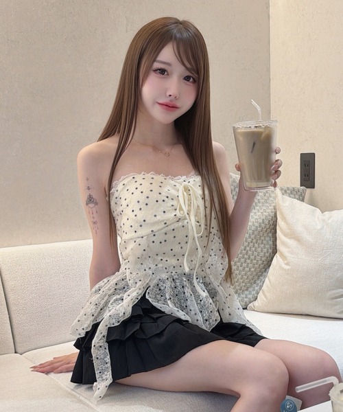 Sheer Dot Hem Cami Blouse / シアードットヘムキャミブラウス カップ 