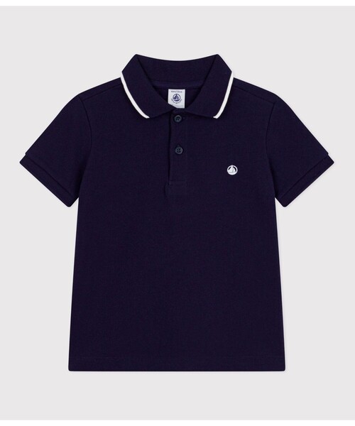 PETIT BATEAU（プチバトー）の「鹿の子編み半袖ポロシャツ（ポロシャツ・キッズ・オフホワイト/ブルー・3YEAR/4YEAR/5YEAR）」の2枚目の写真
