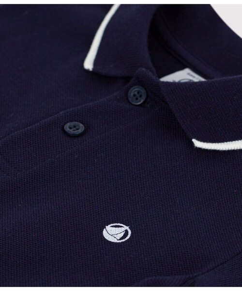 PETIT BATEAU（プチバトー）の「鹿の子編み半袖ポロシャツ（ポロシャツ・キッズ・オフホワイト/ブルー・3YEAR/4YEAR/5YEAR）」の6枚目の写真