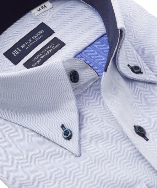 TOKYO SHIRTS（トウキョウシャツ）の「形態安定ノンアイロン ボタンダウン 長袖ビジネスワイシャツ（ビジネスシャツ・メンズ・ブルー・首回り37cm-裄丈80cm/首回り37cm-裄丈84cm/首回り39cm-裄丈80cm/首回り39cm-裄丈84cm/首回り41cm-裄丈82cm/首回り41cm-裄丈86cm/首回り42cm-裄丈82cm/首回り42cm-裄丈86cm/首回り43cm-裄丈82cm/首回り43cm-裄丈86cm）」の2枚目の写真