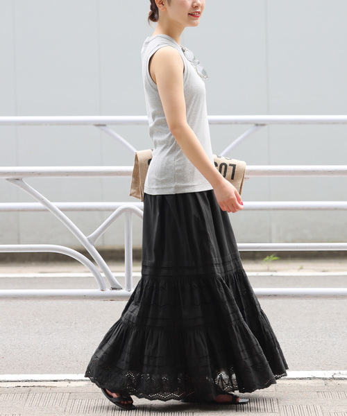 JOURNAL STANDARD relume（ジャーナルスタンダード　レリューム）の「《WEB限定追加2》コットンボイルタック刺繍ロングスカート（スカート・レディース・ホワイト/ブラック・FREE）」の14枚目の写真