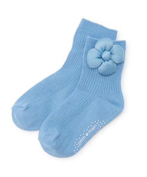 petit main（プティマイン）の「お花モチーフクルーソックス（ソックス/靴下・キッズ・サックスブルー/オフホワイト/アイボリー/ラベンダー・L(18-20cm)/M(16-18cm)/S(13-15cm)/11-13cm）」の3枚目の写真