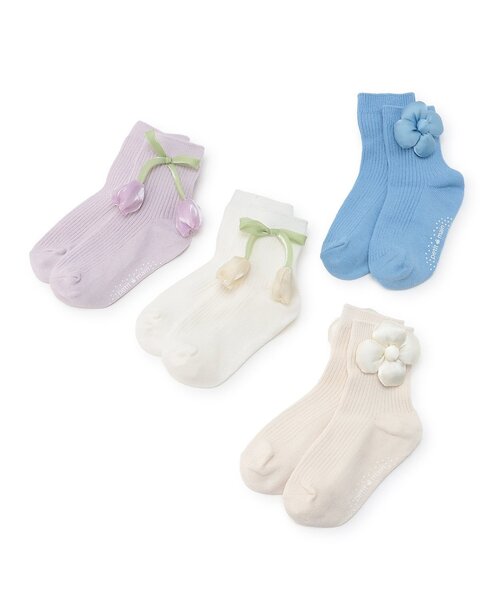 petit main（プティマイン）の「お花モチーフクルーソックス（ソックス/靴下・キッズ・サックスブルー/オフホワイト/アイボリー/ラベンダー・L(18-20cm)/M(16-18cm)/S(13-15cm)/11-13cm）」の8枚目の写真