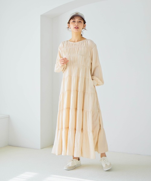 studio CLIP（スタディオクリップ）の「ダブルフロントティアードワンピース（ワンピース・レディース・ライトベージュ/ライトパープル/ネイビー・FREE）」の5枚目の写真