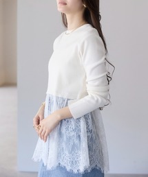 PREFERIR（プレフェリール）の「ウエスト切替 裾レースニットプルオーバー／レイヤード風・長袖（ニット/セーター）」