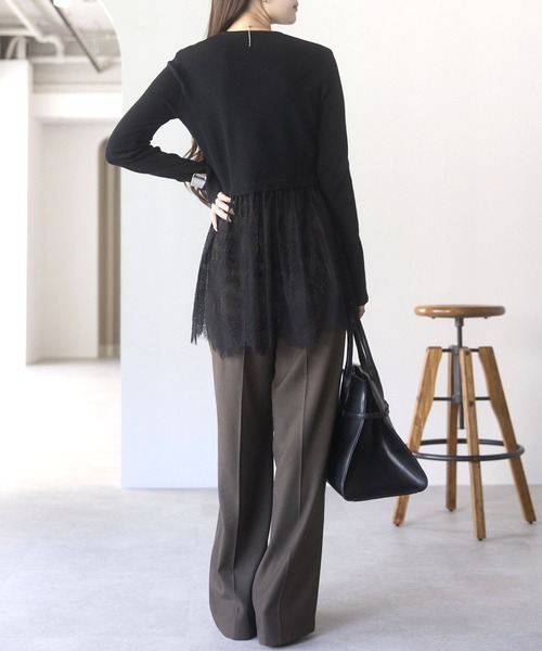 PREFERIR（プレフェリール）の「ウエスト切替 裾レースニットプルオーバー／レイヤード風・長袖（ニット/セーター・レディース・オフホワイト・FREE）」の22枚目の写真