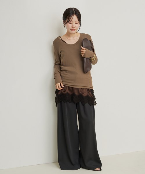 plage（プラージュ）の「R’IAM レースタンク（キャミソール・レディース・ブラウン/ホワイト・FREE）」の5枚目の写真