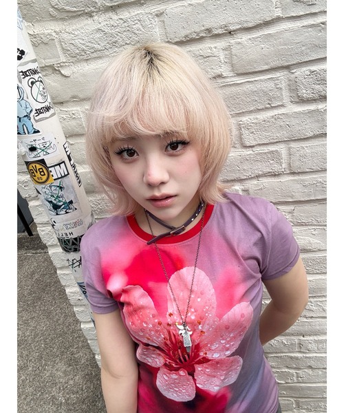 Desigual(デシグアル)の「桜フォトプリントリンガーTシャツ(Tシャツ/カットソー・レディース・レッド・XS/S/M/L/XL)」の1枚目の写真