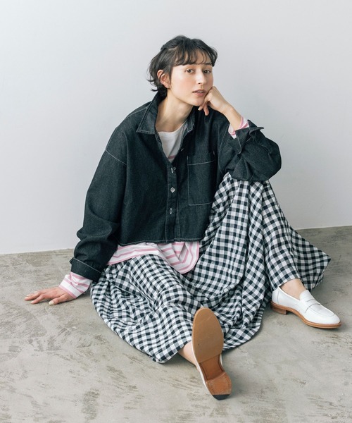 studio CLIP（スタディオクリップ）の「《natural by clip》柔らかデニムショートジャケット（デニムジャケット・レディース・ブルー/ブラック・FREE）」の3枚目の写真