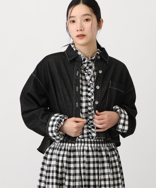 studio CLIP（スタディオクリップ）の「《natural by clip》柔らかデニムショートジャケット（デニムジャケット・レディース・ブルー/ブラック・FREE）」の6枚目の写真