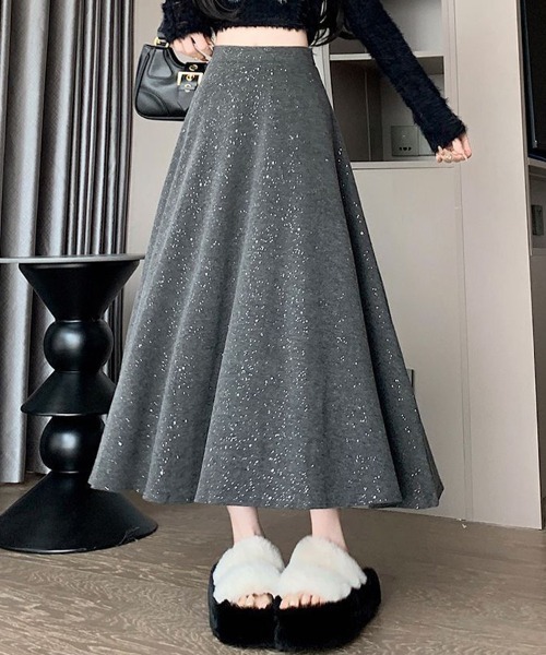 mielu（ミエル）の「スパンコールニットスカート（スカート・レディース・ライトグレー/グレー/ブラック・LARGE/MEDIUM）」の3枚目の写真