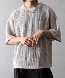 【welise/ウェライズ】ブライトラメシアー ハーフスリーブ ボクシー サマーニット Tシャツ