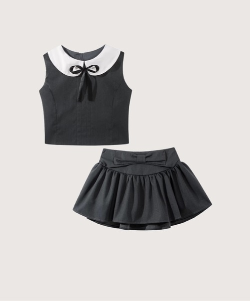 Doll Collar Vest With Flare Mini Skirt