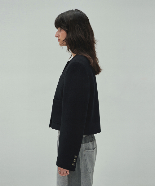 DIAGONAL(ダイアゴナル)の「WOOLLY NO COLLAR JACKET (black)(その他アウター・レディース・その他・FREE)」の2枚目の写真