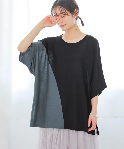 n'OrLABEL(ノアールレーベル)の「【接触冷感】ドルマン配色ニット(ニット/セーター・レディース・グレー/ブラック・FREE)」の4枚目の写真