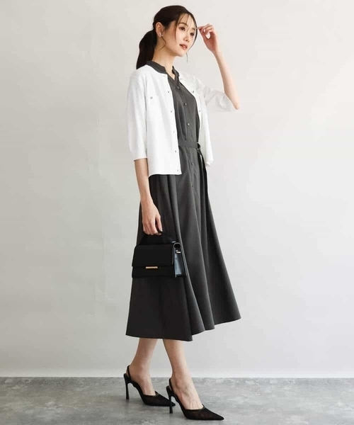 MK MICHEL KLEIN（エムケーミッシェルクラン）の「[洗える]フレアースリーブ ベルト付きワンピース（ワンピース・レディース・ライトグレー/ライトイエロー・38）」の5枚目の写真