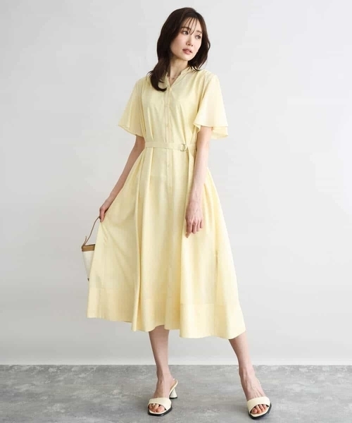 MK MICHEL KLEIN（エムケーミッシェルクラン）の「[洗える]フレアースリーブ ベルト付きワンピース（ワンピース・レディース・ライトグレー/ライトイエロー・38）」の9枚目の写真