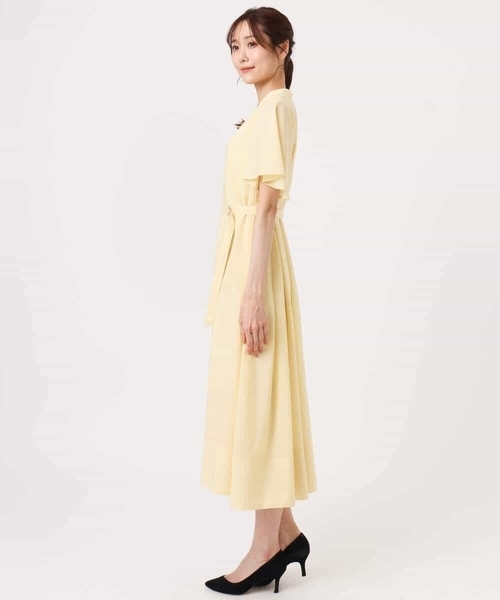 MK MICHEL KLEIN（エムケーミッシェルクラン）の「[洗える]フレアースリーブ ベルト付きワンピース（ワンピース・レディース・ライトグレー/ライトイエロー・38）」の12枚目の写真
